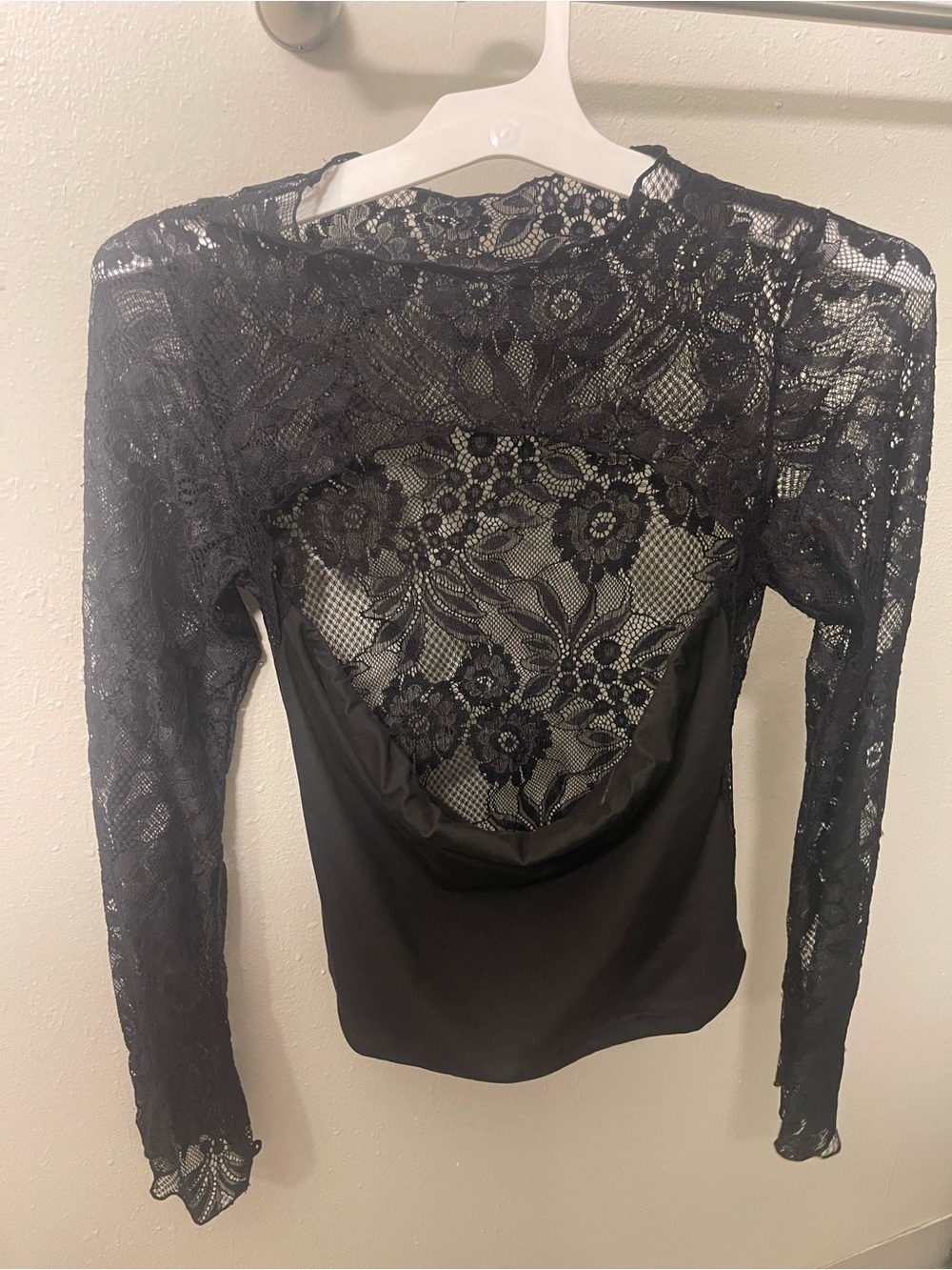 Amazon Black Long-Sleeve Lace Back Blouse